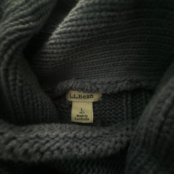 LL Bean Sweater Womens Large Petite Blue Cable Knit Funnel Neck Pullover Classic - Picture 7 of 10